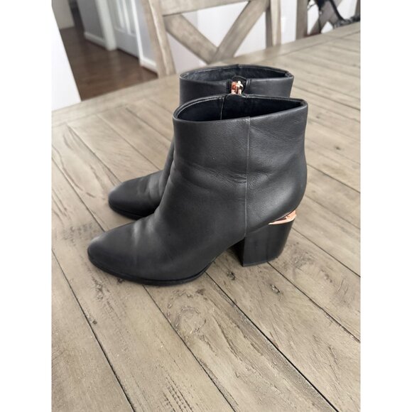 ALEXANDER WANG Gabi Black Leather Booties Rose Gold Cutout Heel Ankle Boots 37 - Picture 2 of 11